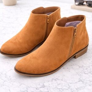 Girls Tan Faux Suede Ankle Boots Side Zip Size 2